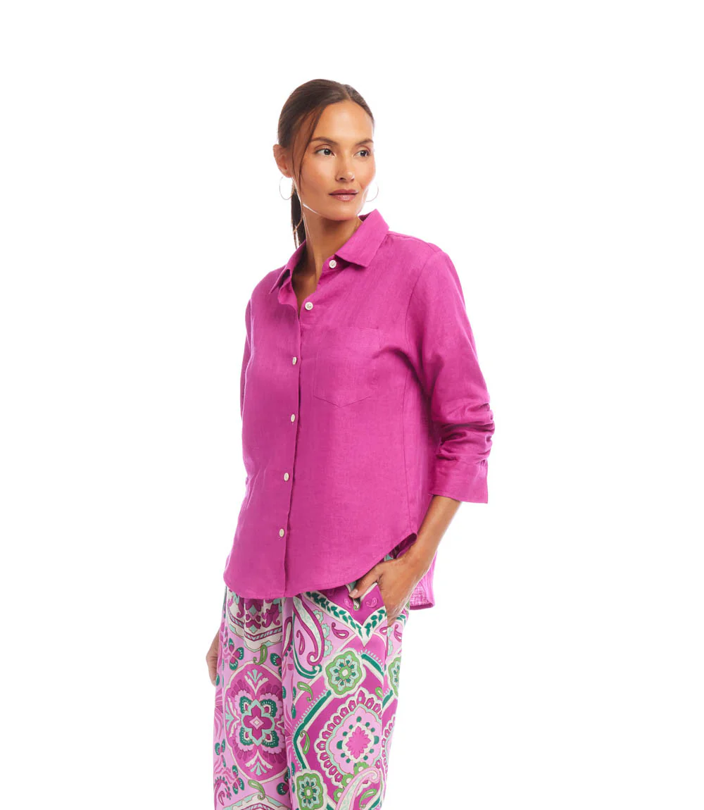 Linen Ruched Sleeve Shirt