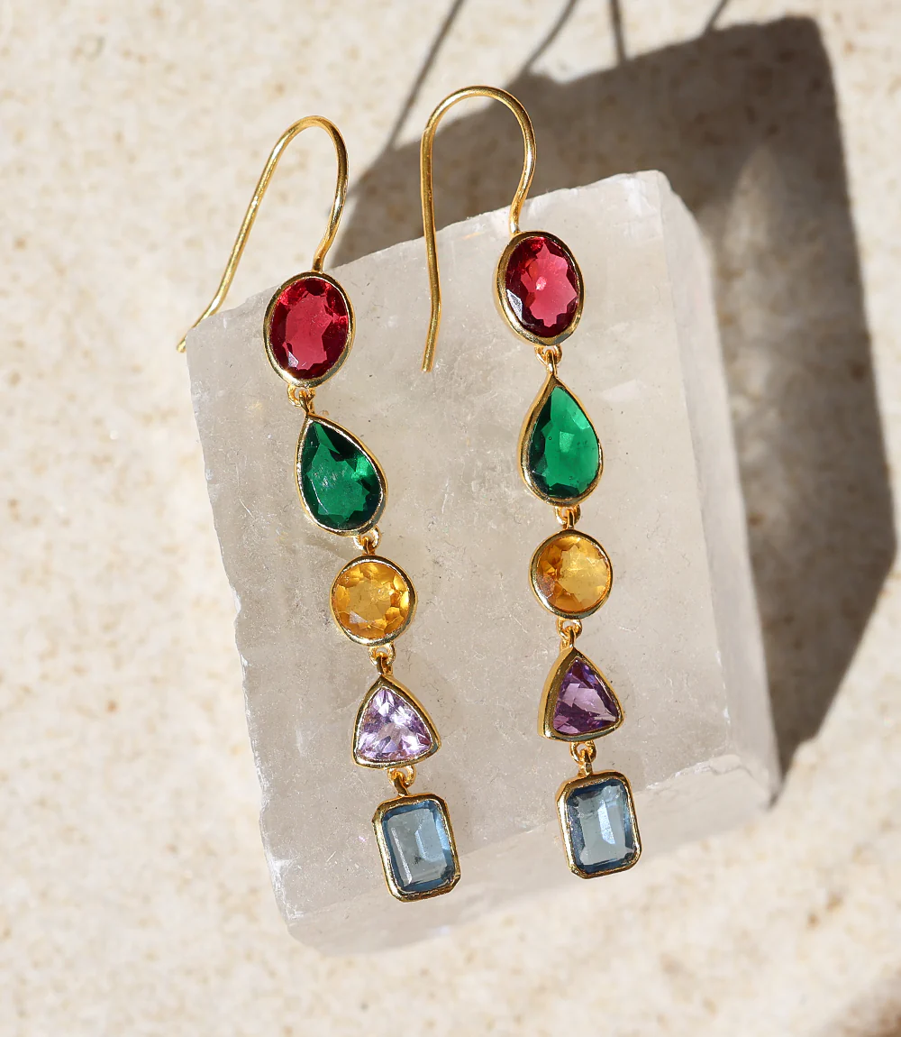 Mixed Gemstone Dangle Earrings
