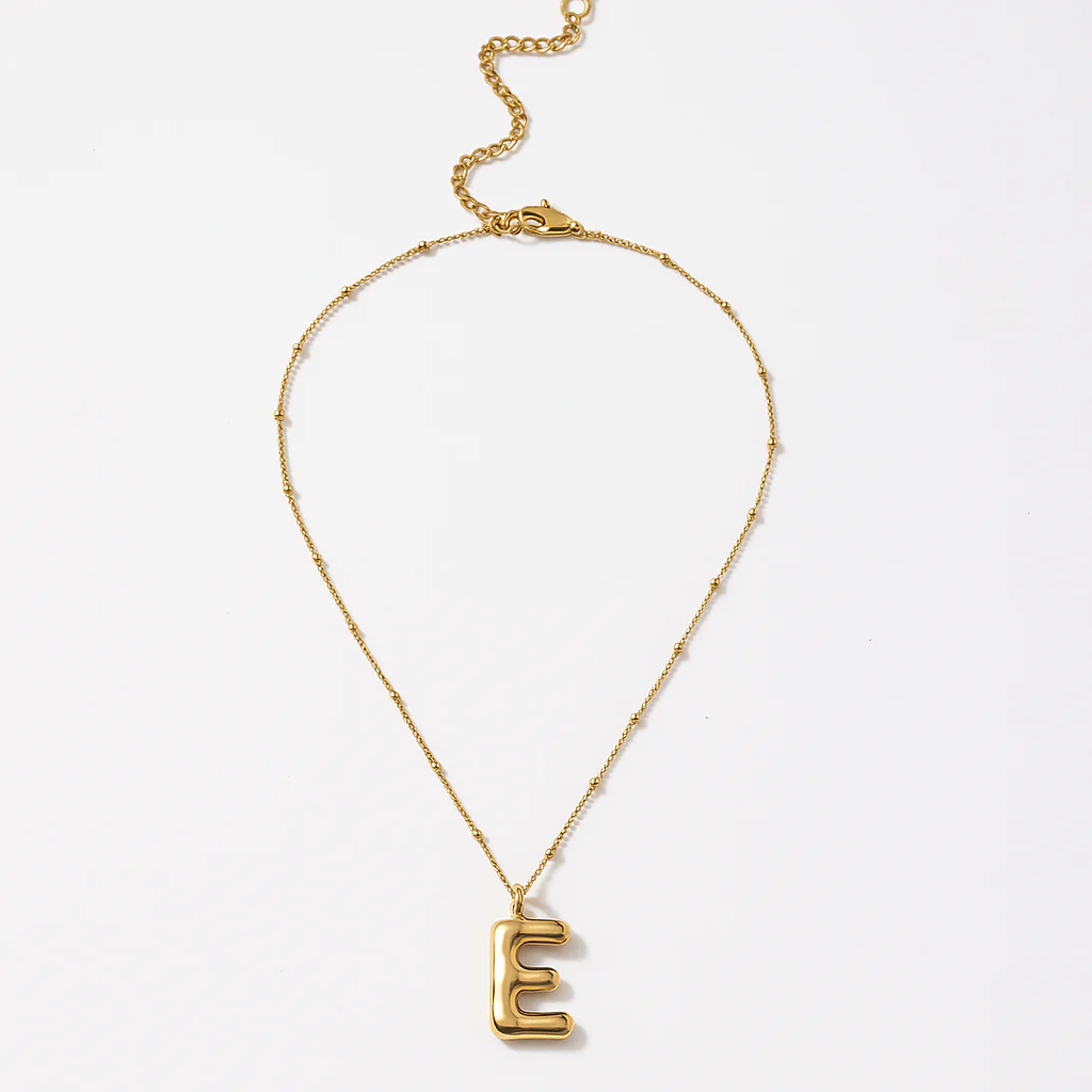 Gold Bubble Letter Charm Necklace