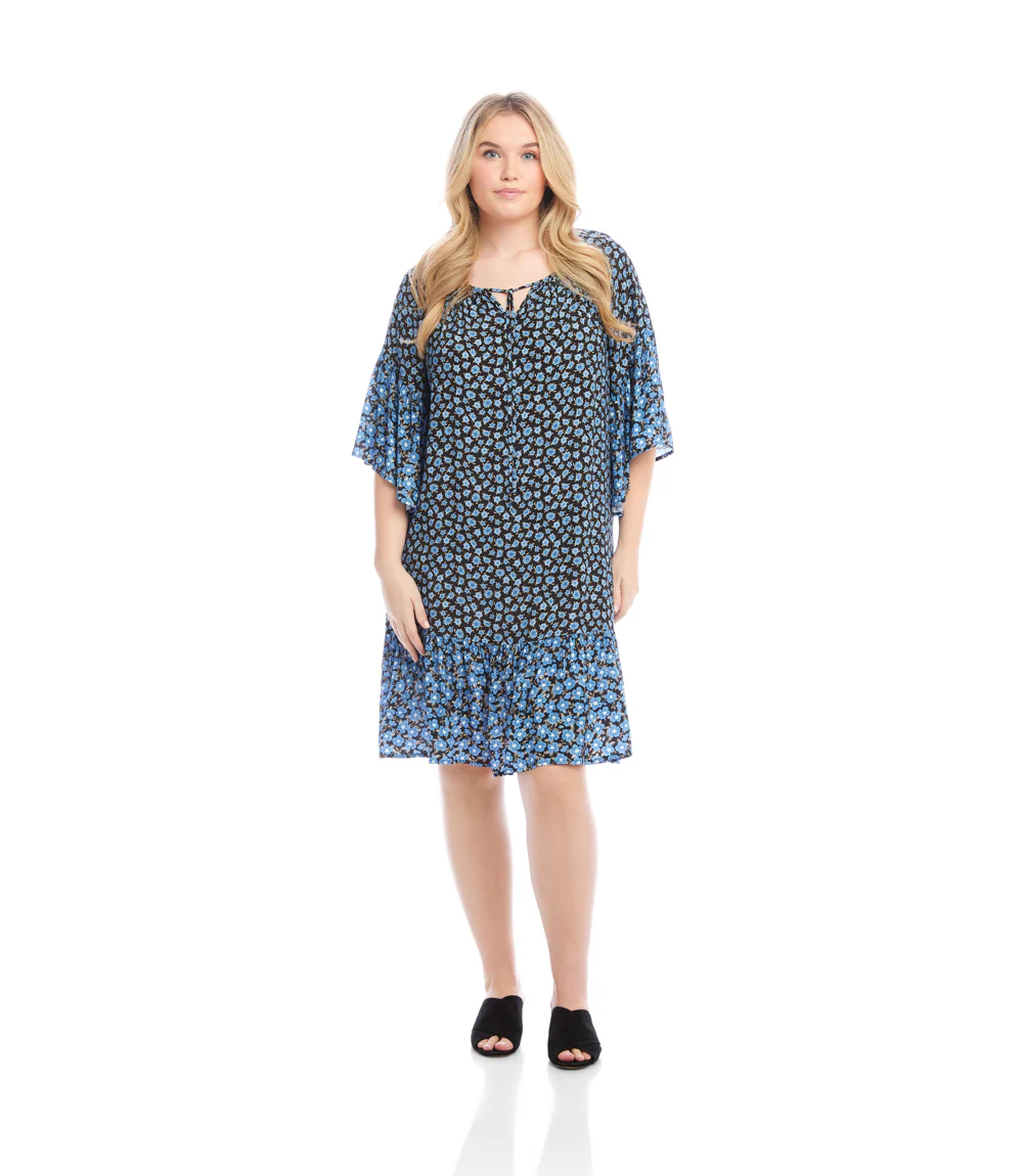 Plus Size Contrast Ruffle Hem Dress