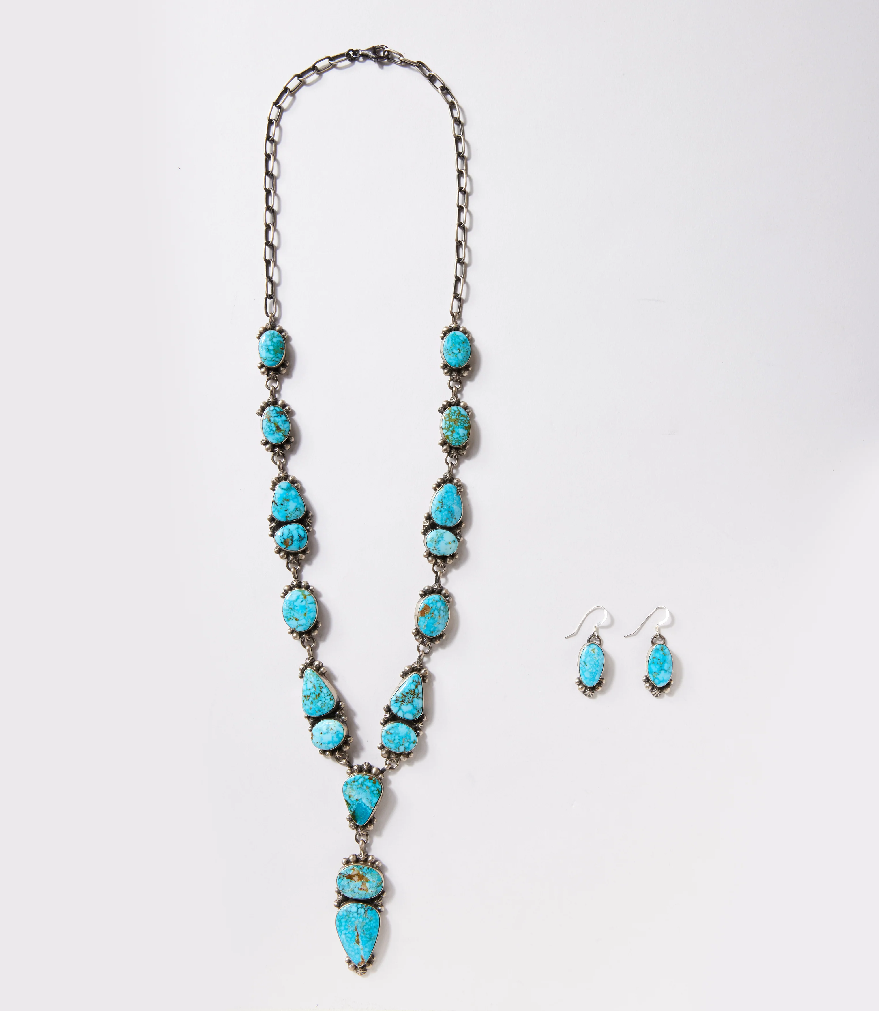 Kingman Turquoise Lariat Necklace And Earring Set