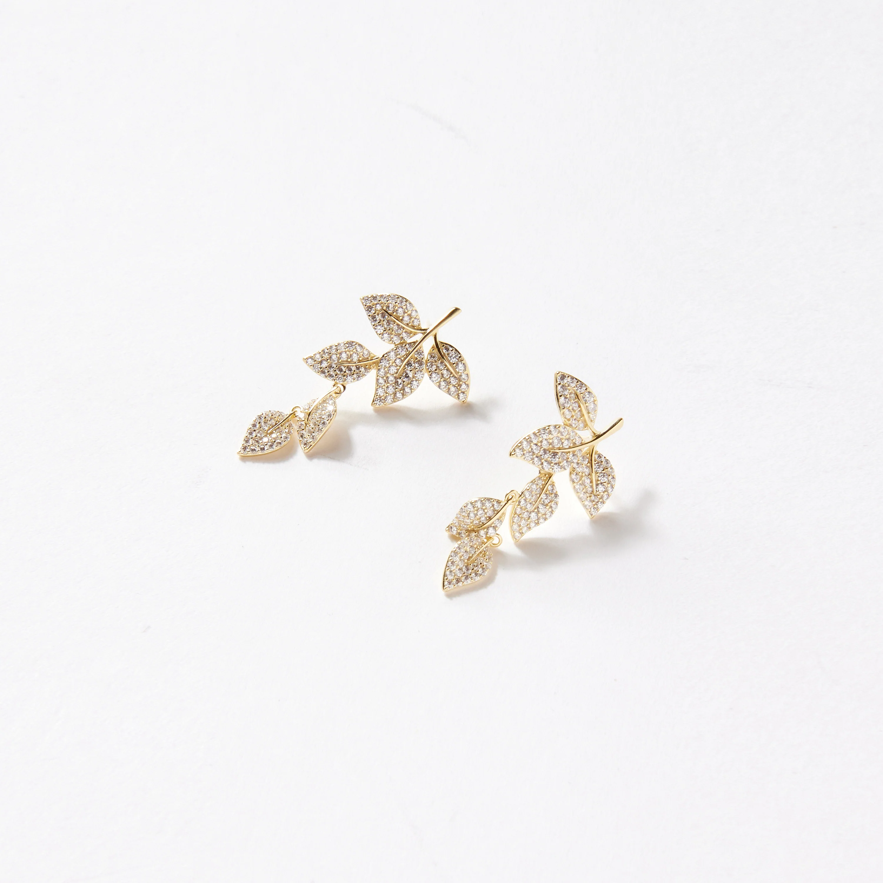 Pavé Leaf Drop Earrings