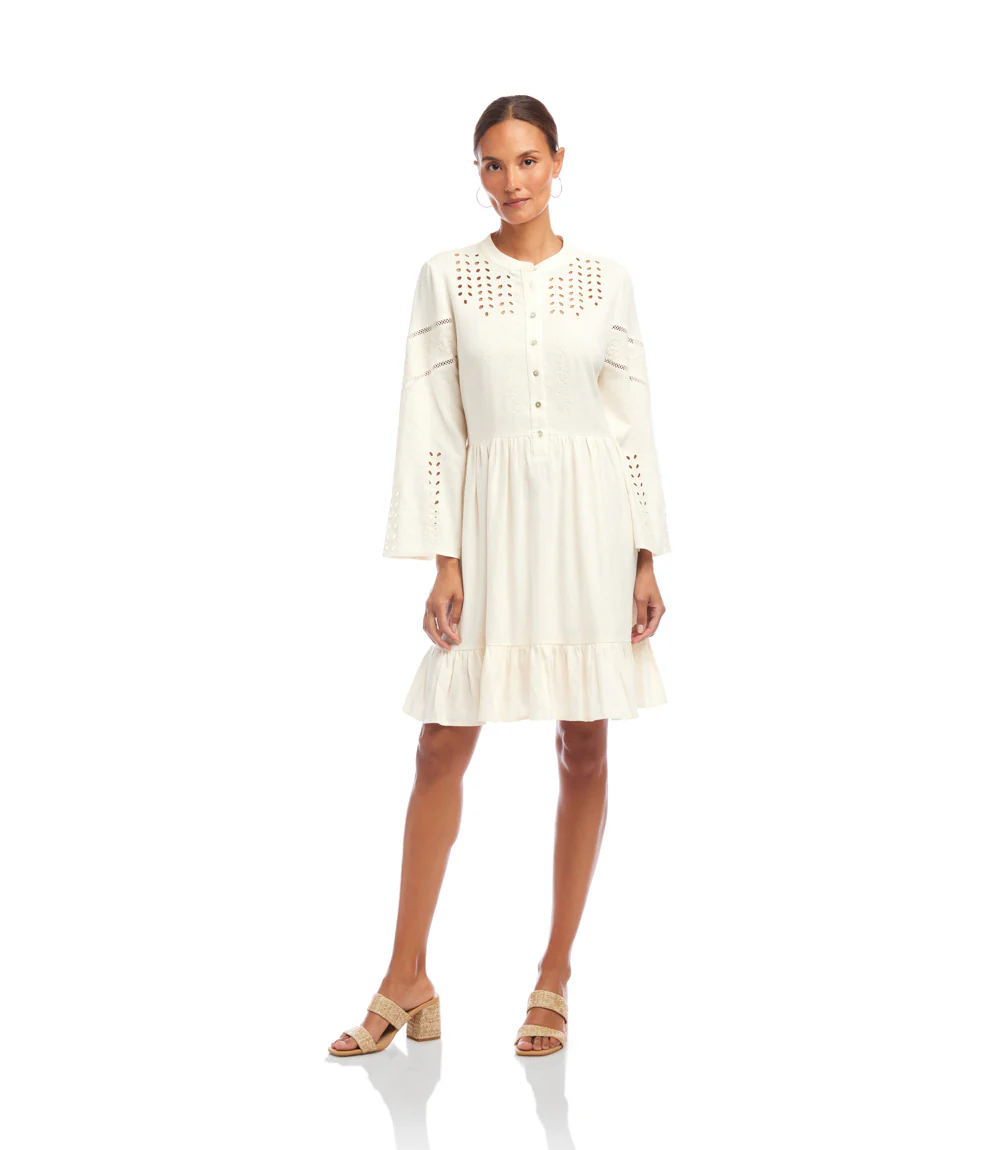 Flare Sleeve Embroidered Tiered Dress