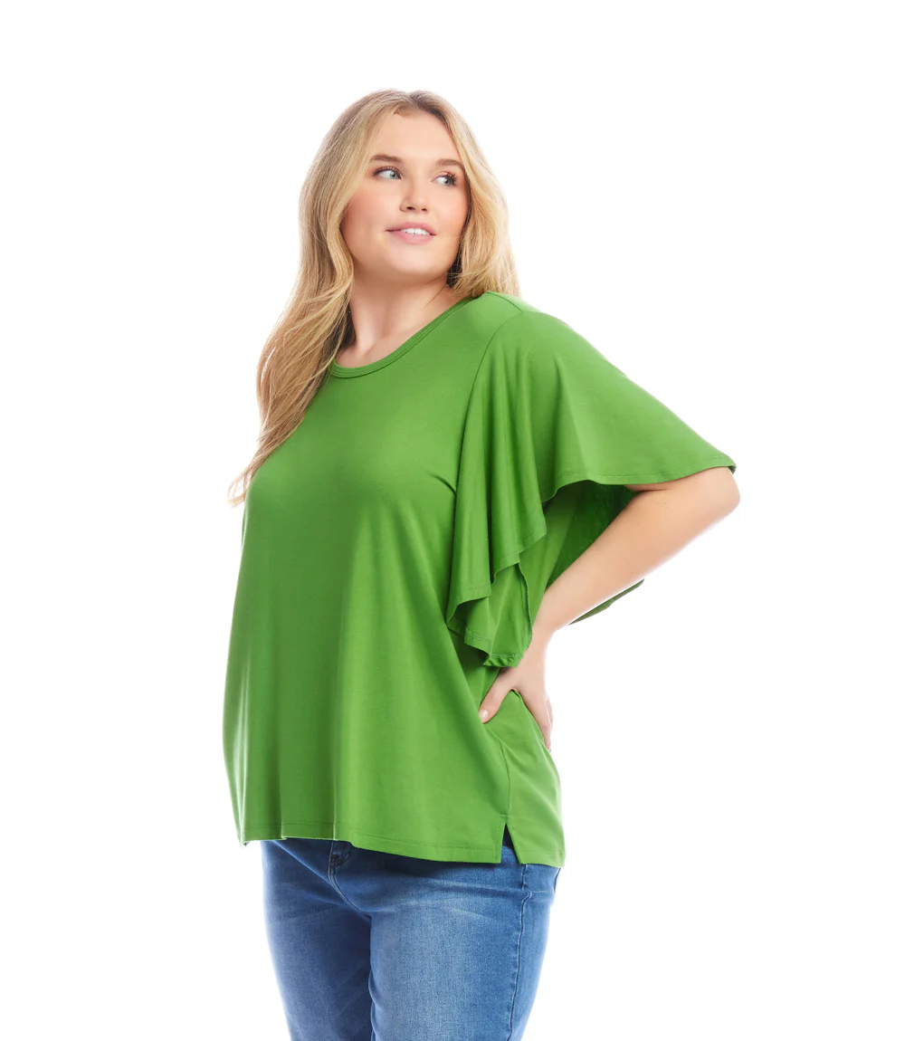 Plus Size Flutter Sleeve Crew Neck Top