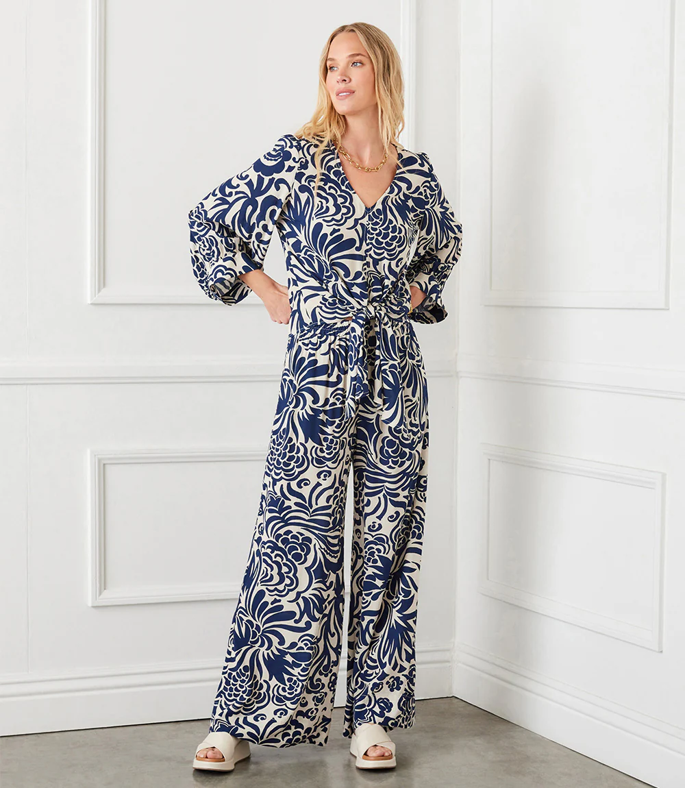 Petite Size Blouson Sleeve Tie Front Top
