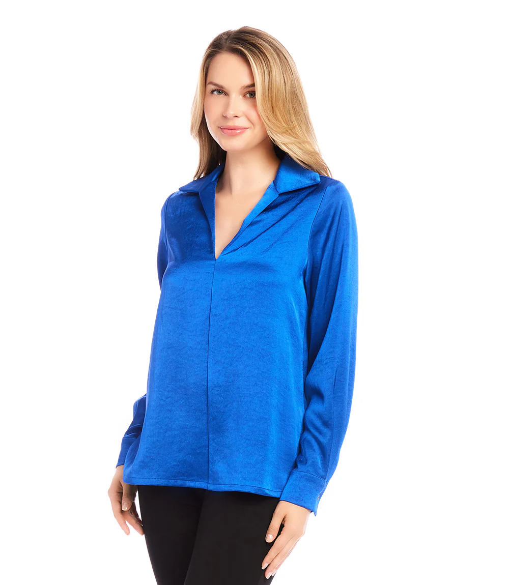 Satin Collared Long Sleeve Blouse