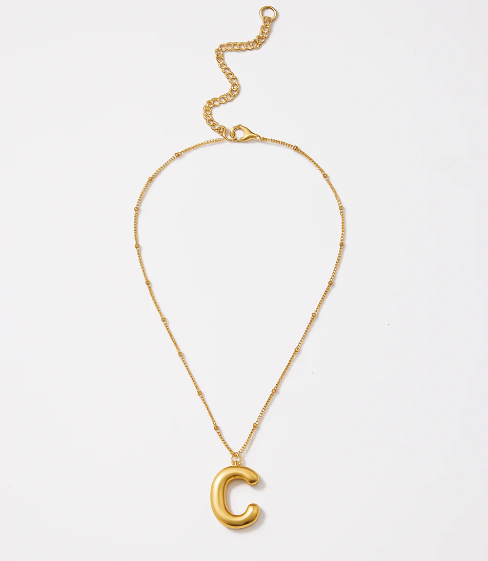 Gold Bubble Letter Charm Necklace