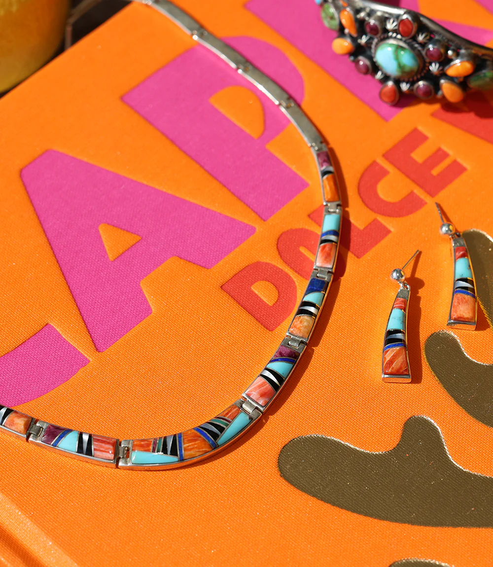 Multi Color Turquoise Inlay Necklace And Earring Set