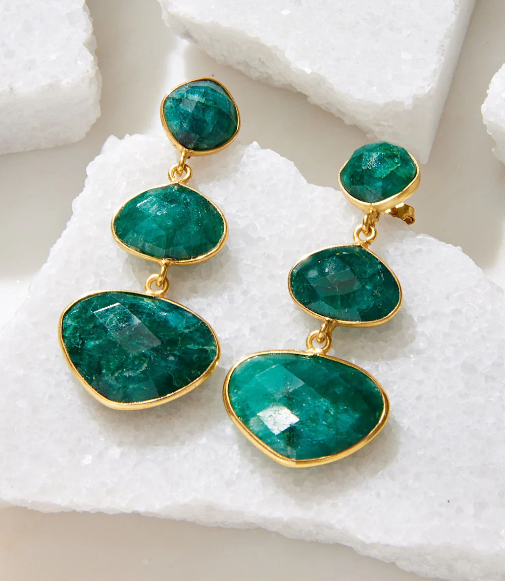 Triple Drop Gemstone Earrings