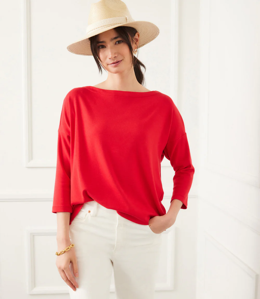 Petite Size 3/4 Sleeve Boatneck Top