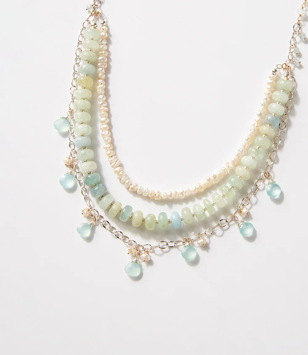 Aquamarine And Pearl Multistrand Necklace