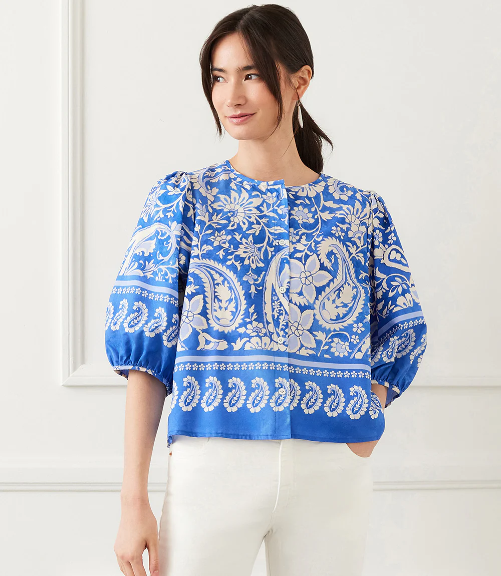 Puff Sleeve Button-Front Shirt