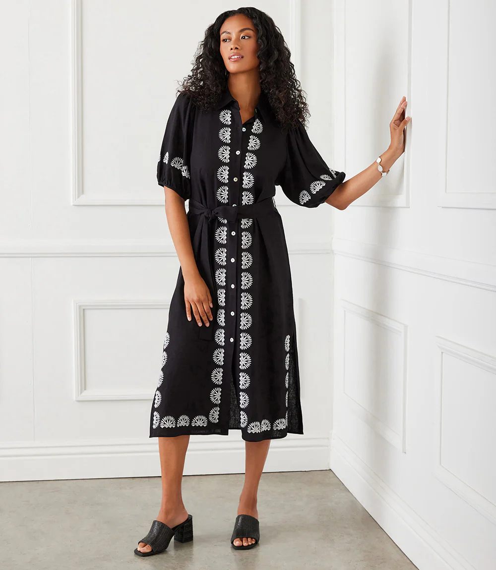 Puff Sleeve Embroidered Shirtdress
