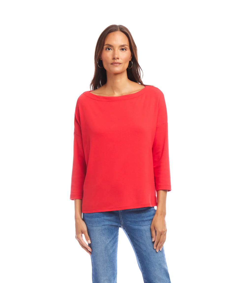 Petite Size 3/4 Sleeve Boatneck Top