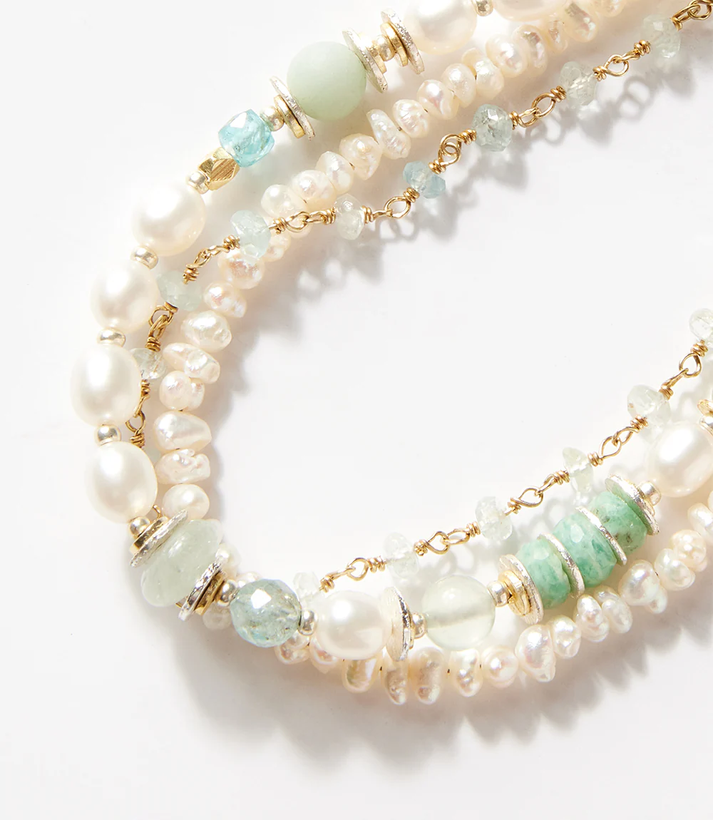 Amazonite And Pearl Multistrand Bracelet