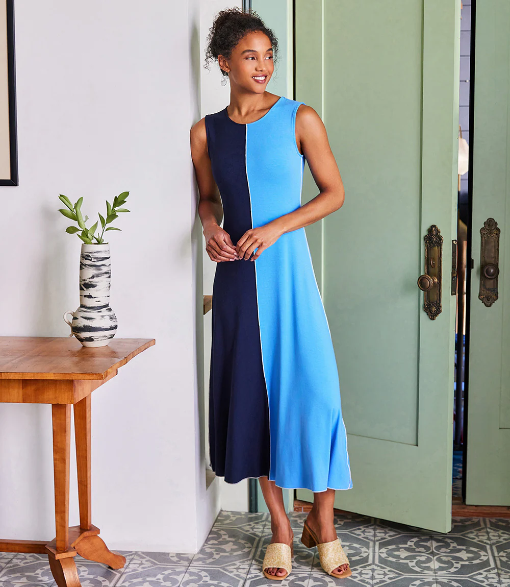Petite Size Sleeveless Colorblock Midi Dress