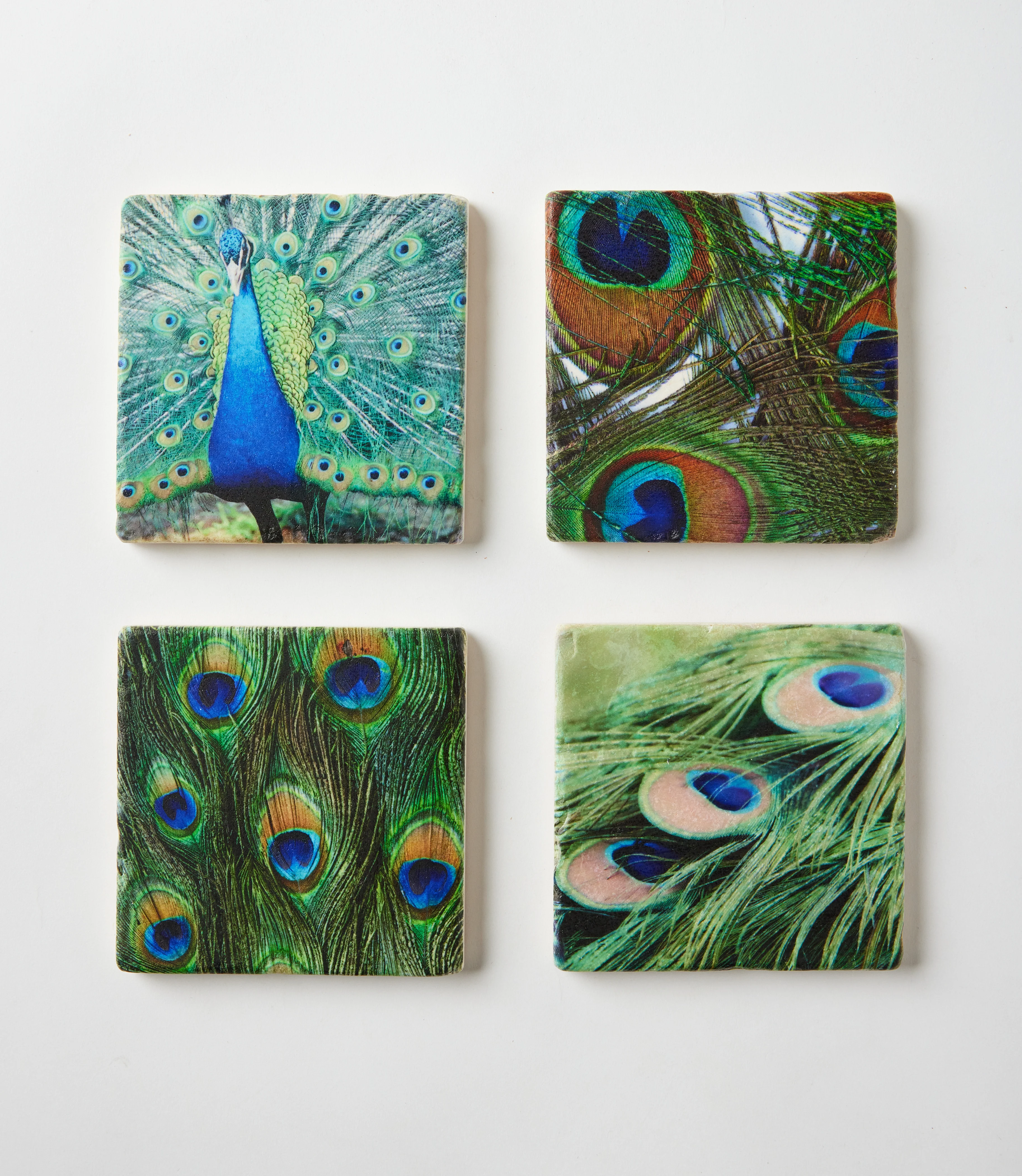 Peacock Marble Coasters, Set Of 4