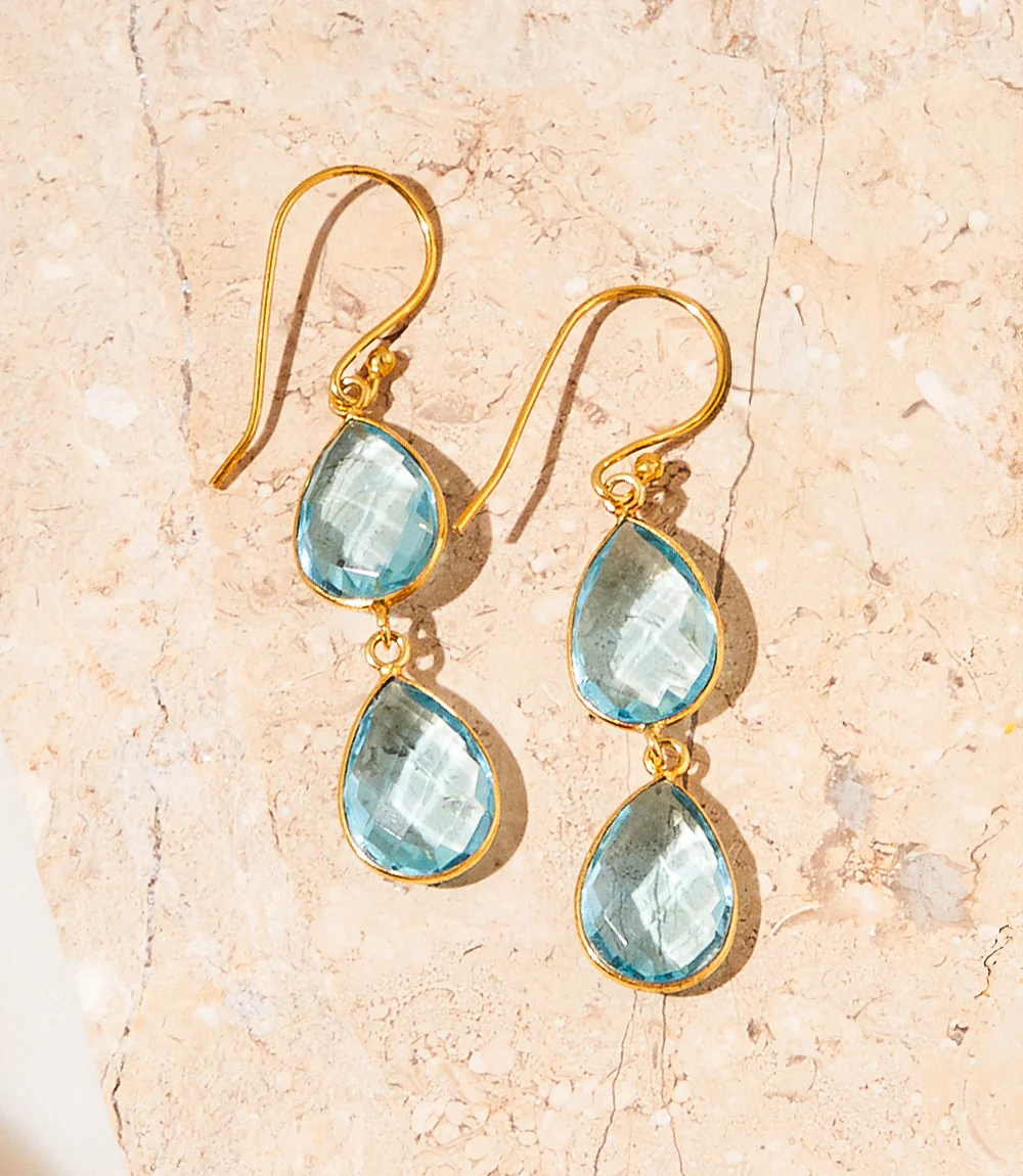Double Teardrop Gemstone Earrings