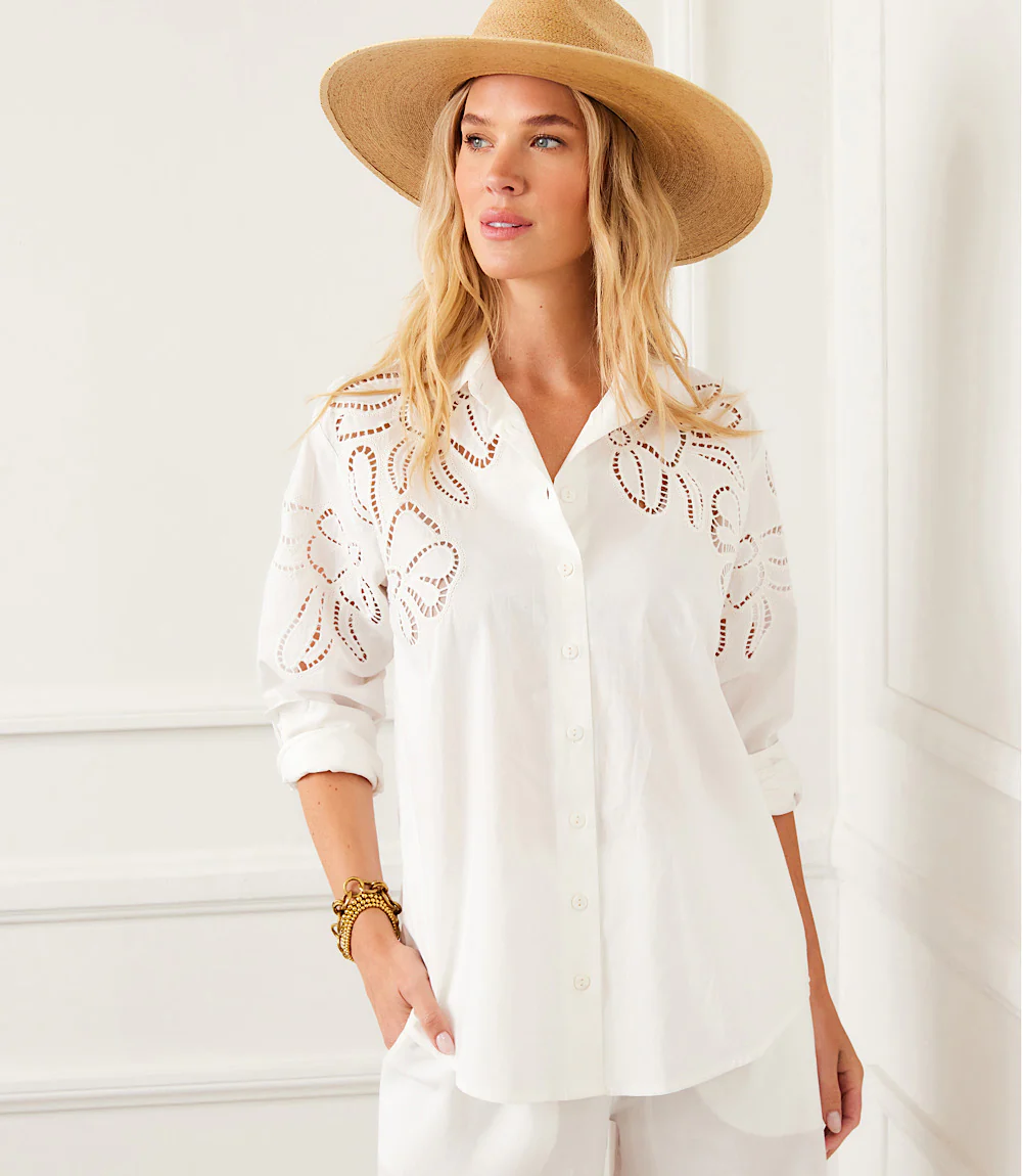 Long Sleeve Cutout Embroidery Shirt