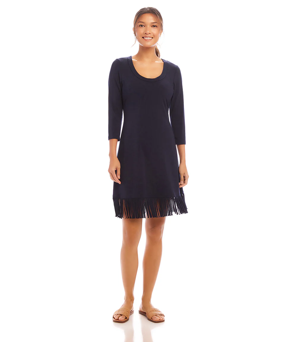 3/4 Sleeve Fringe Hem Dress
