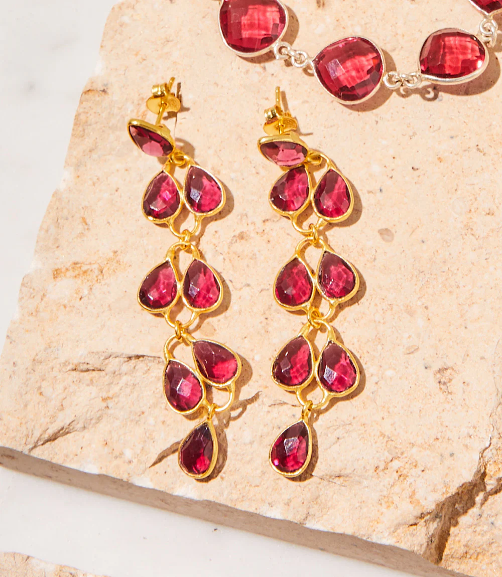 Feather Drop Gemstone Earrings