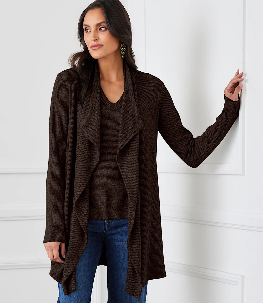 Ribbed Drape Front Cardigan