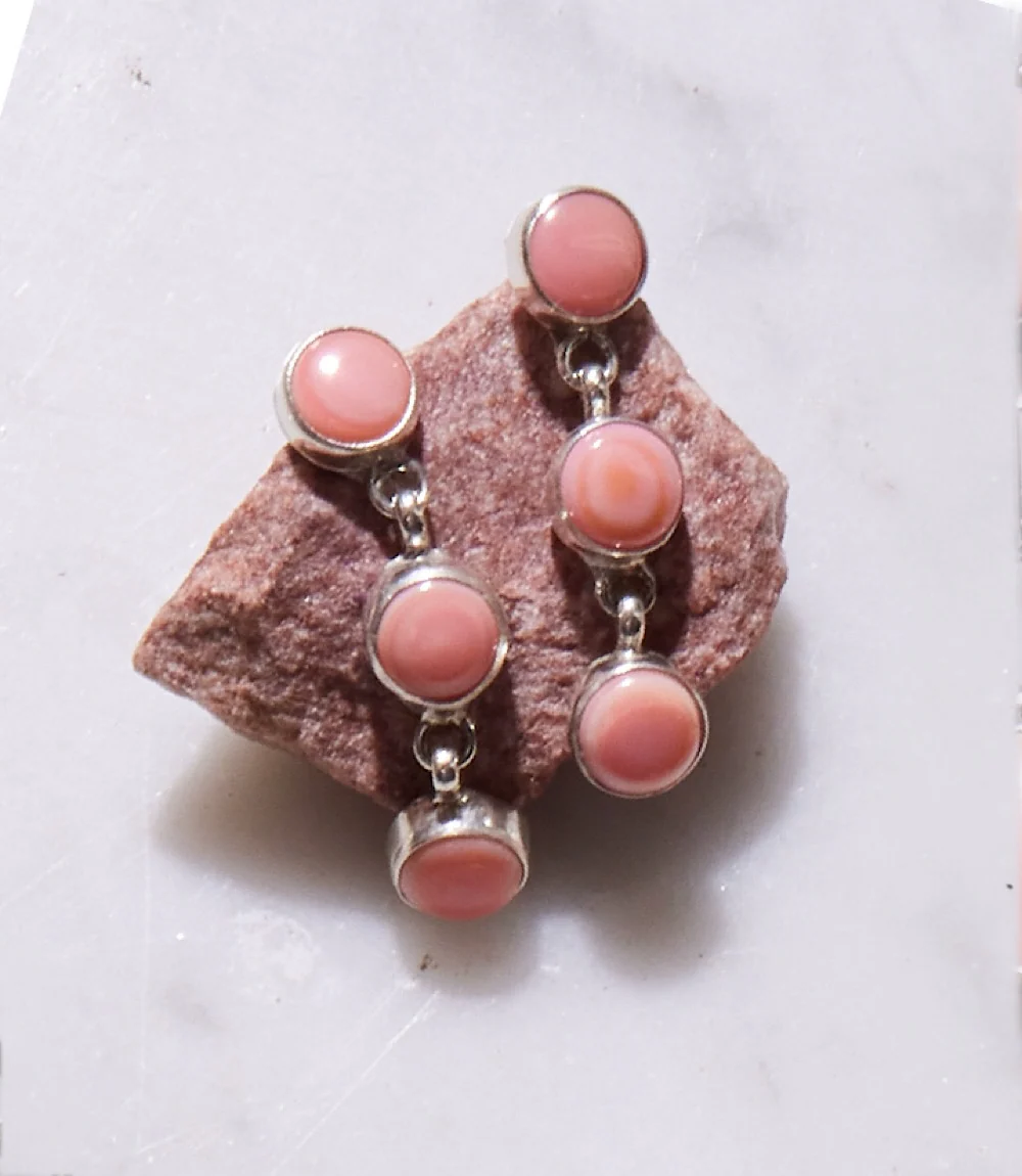 Pink Conch Triple Dangle Earrings