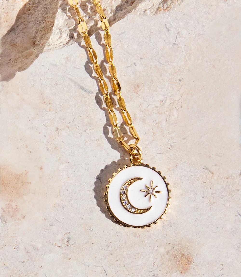 Enamel Moon and Star Necklace