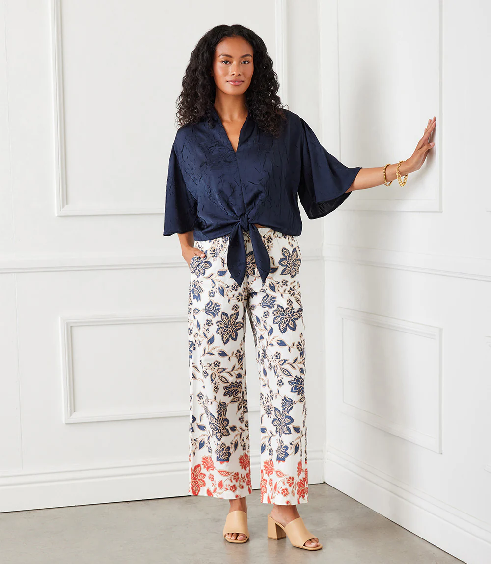 Flare Sleeve Tie Front Top