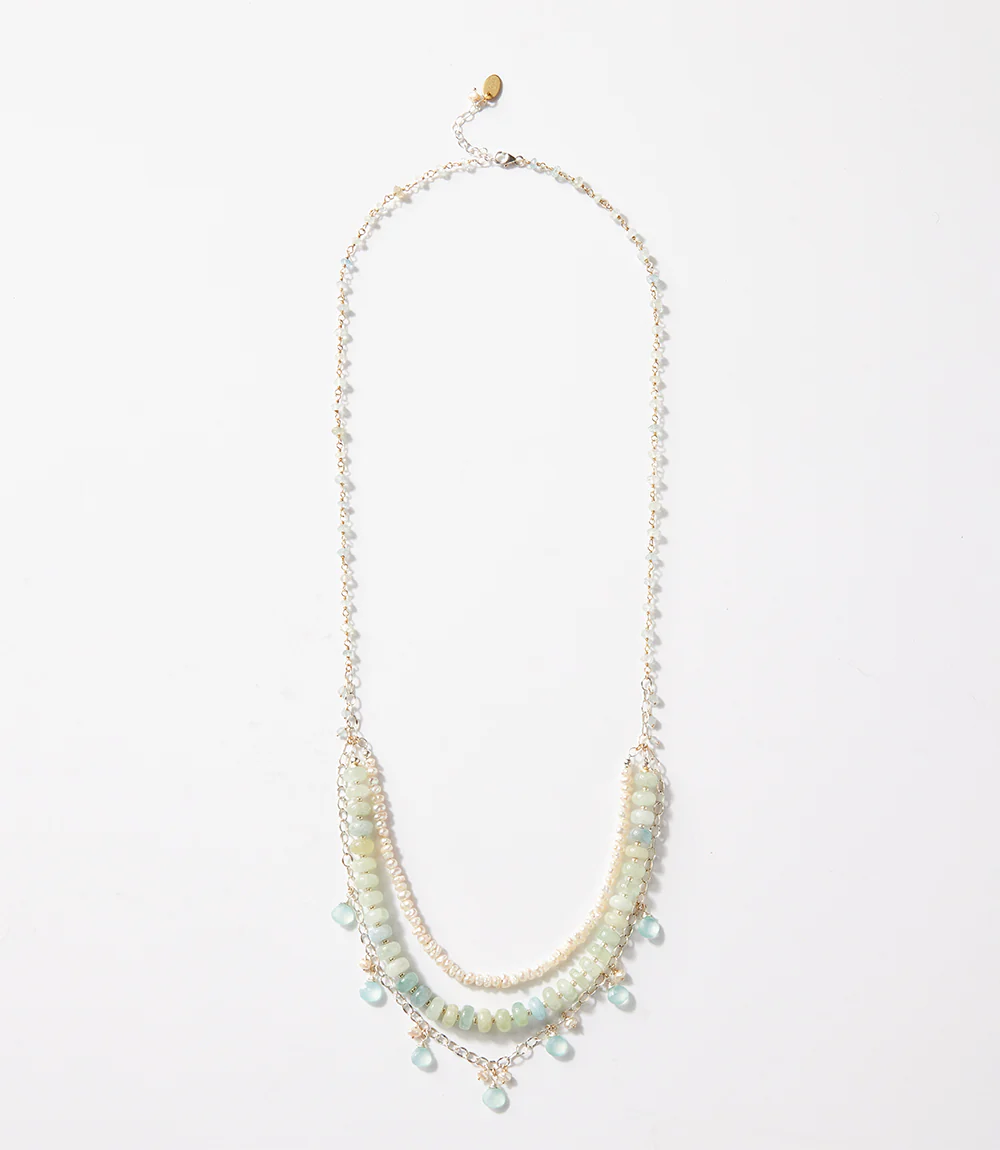 Aquamarine And Pearl Multistrand Necklace
