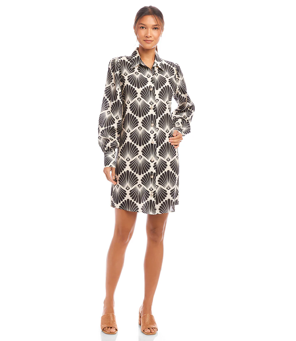 Blouson Sleeve Linen Shirtdress