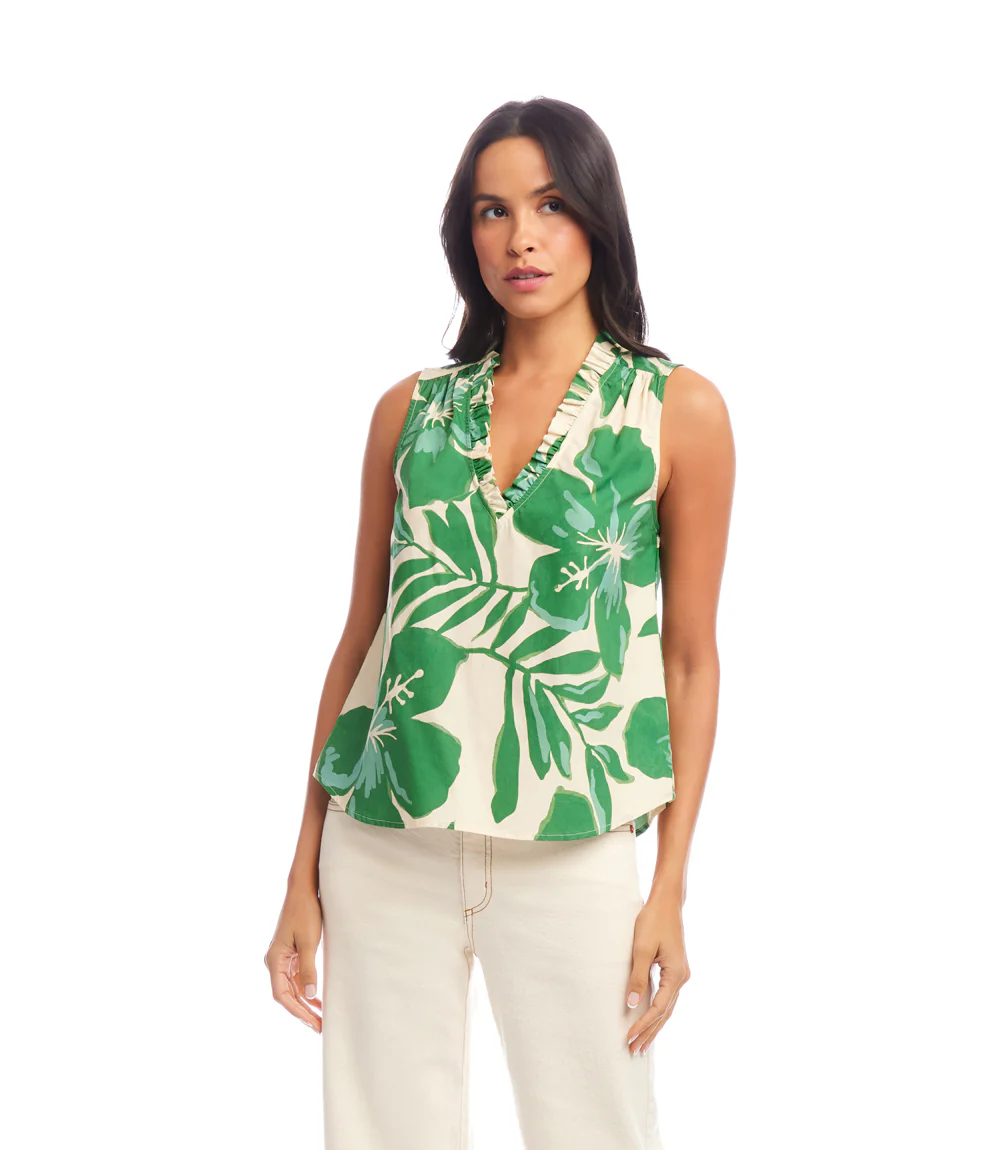 Sleeveless Ruffle Trim Top