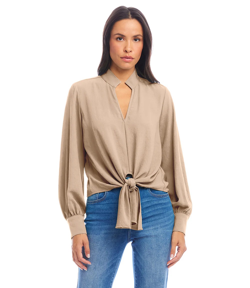 Long Sleeve Tie-Front Top