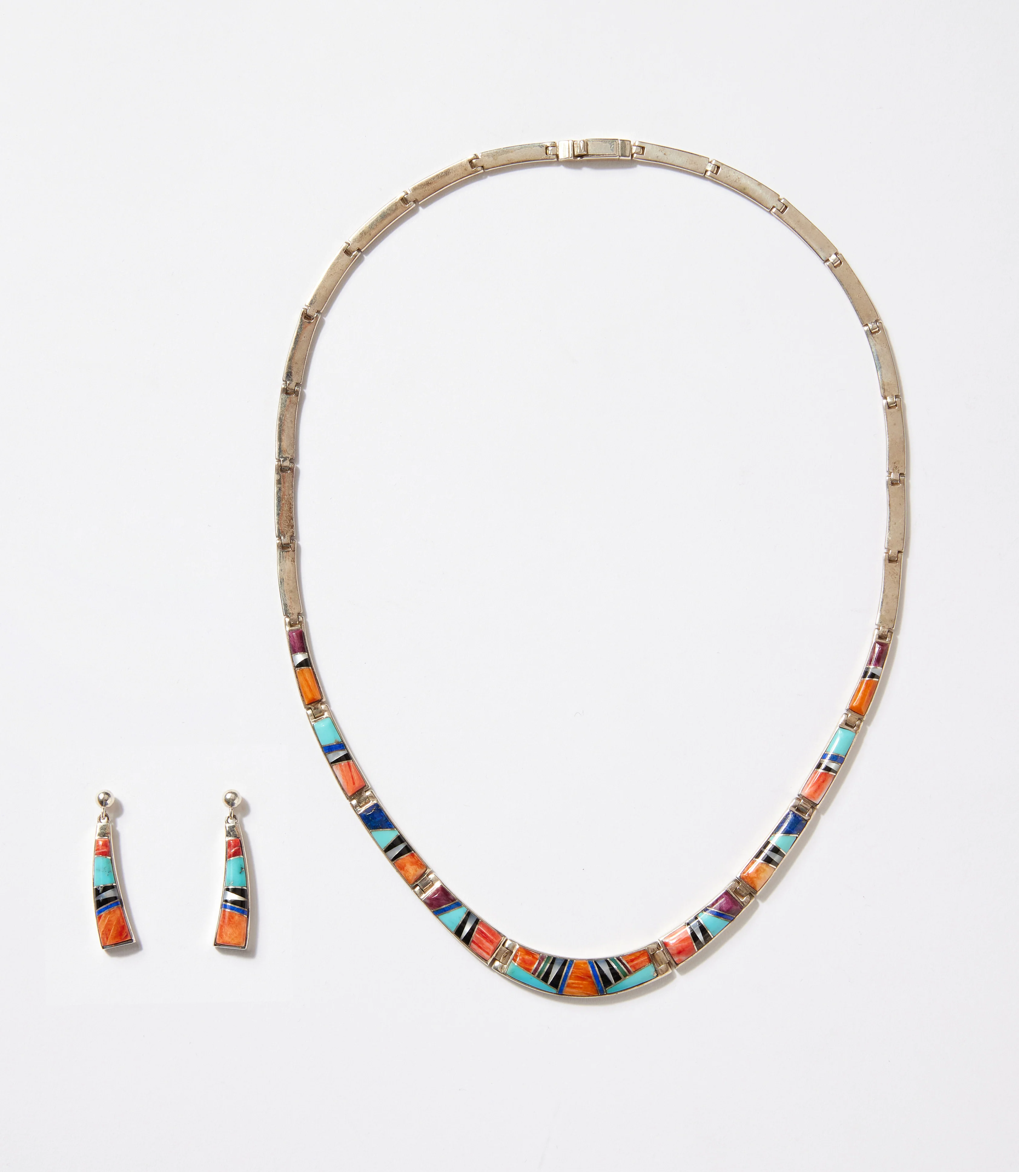Multi Color Turquoise Inlay Necklace And Earring Set