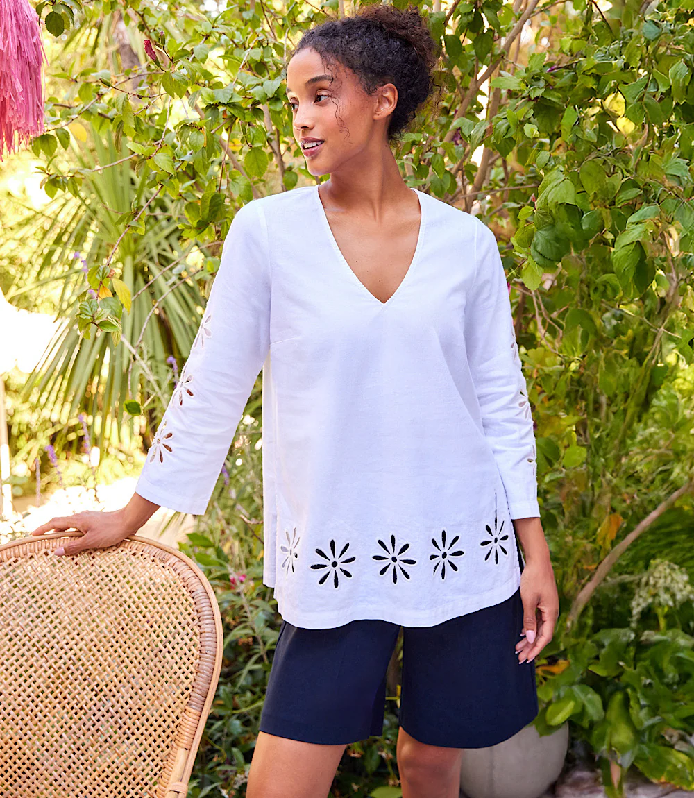 Cutout Embroidered Flower Detail Tunic