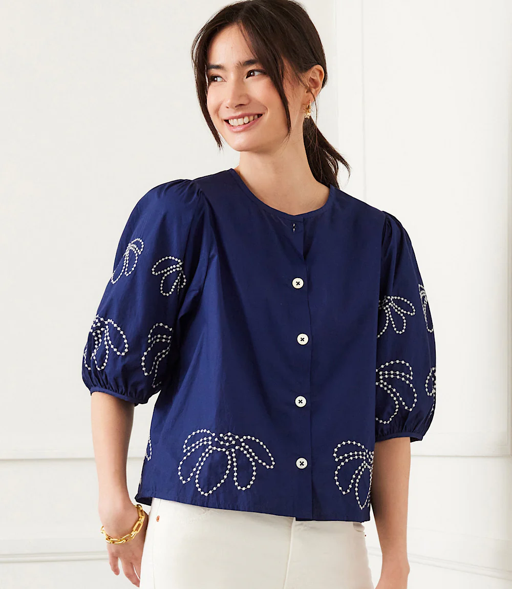 Embroidered Puff Sleeve Shirt