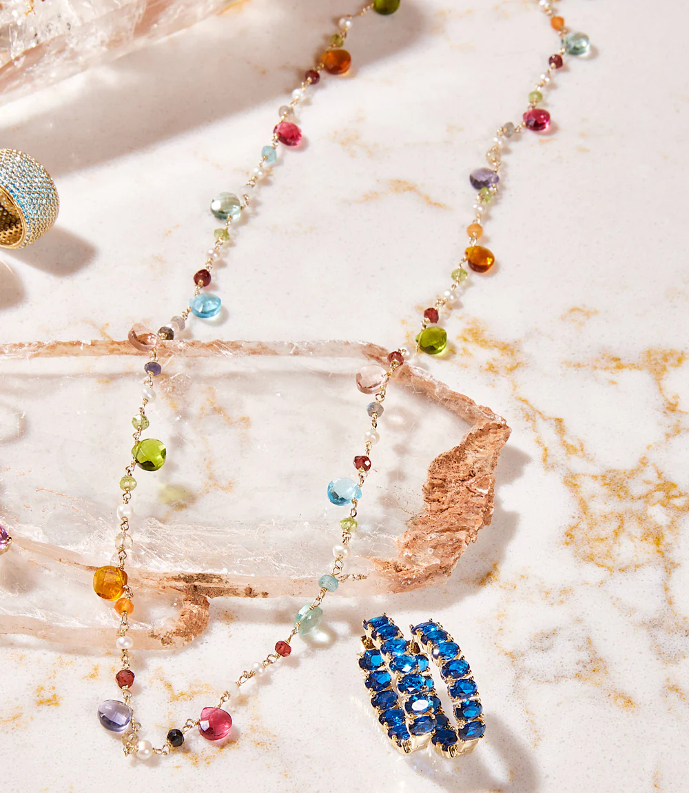 Long Beaded Gemstone Necklace