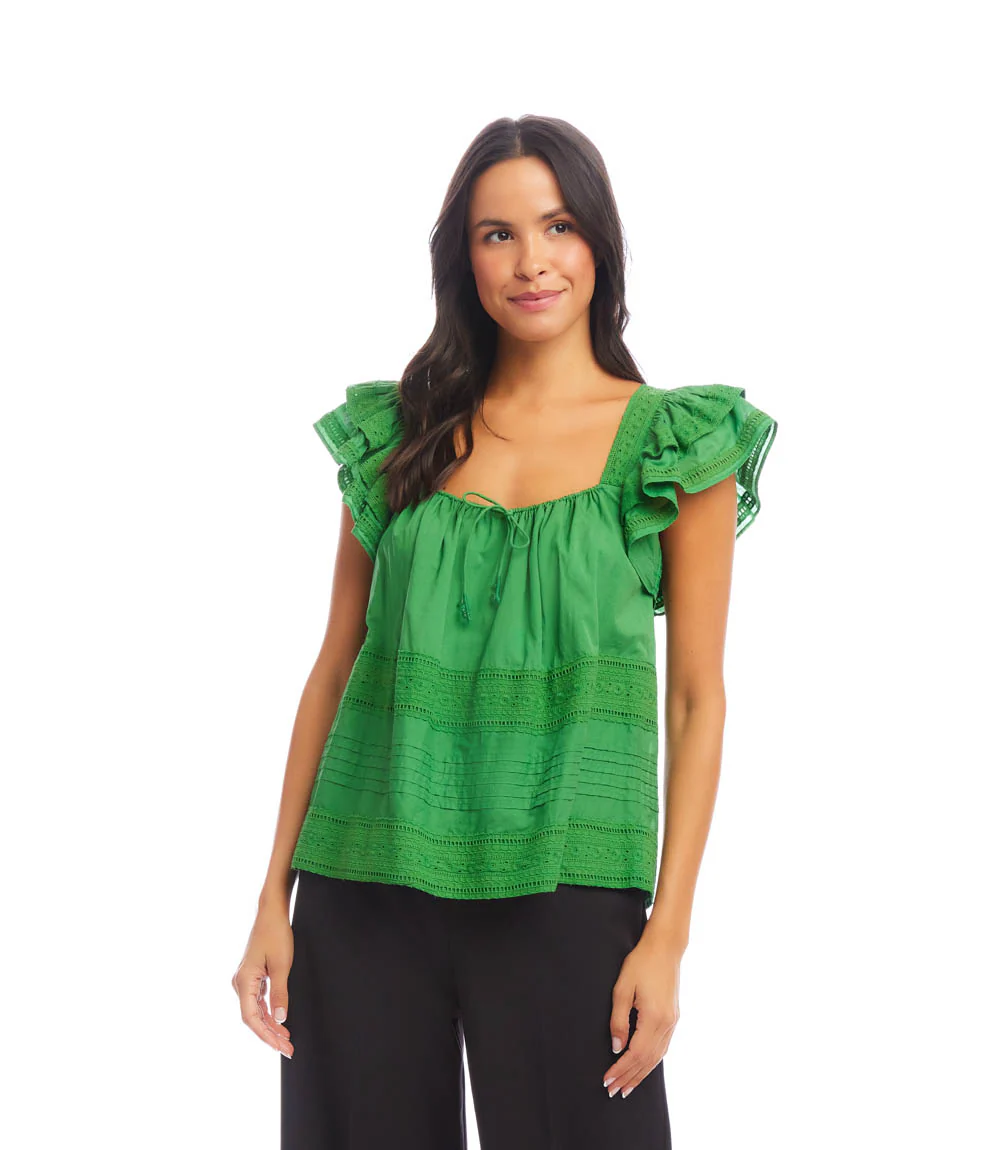 Embroidered Ruffle Sleeve Blouse