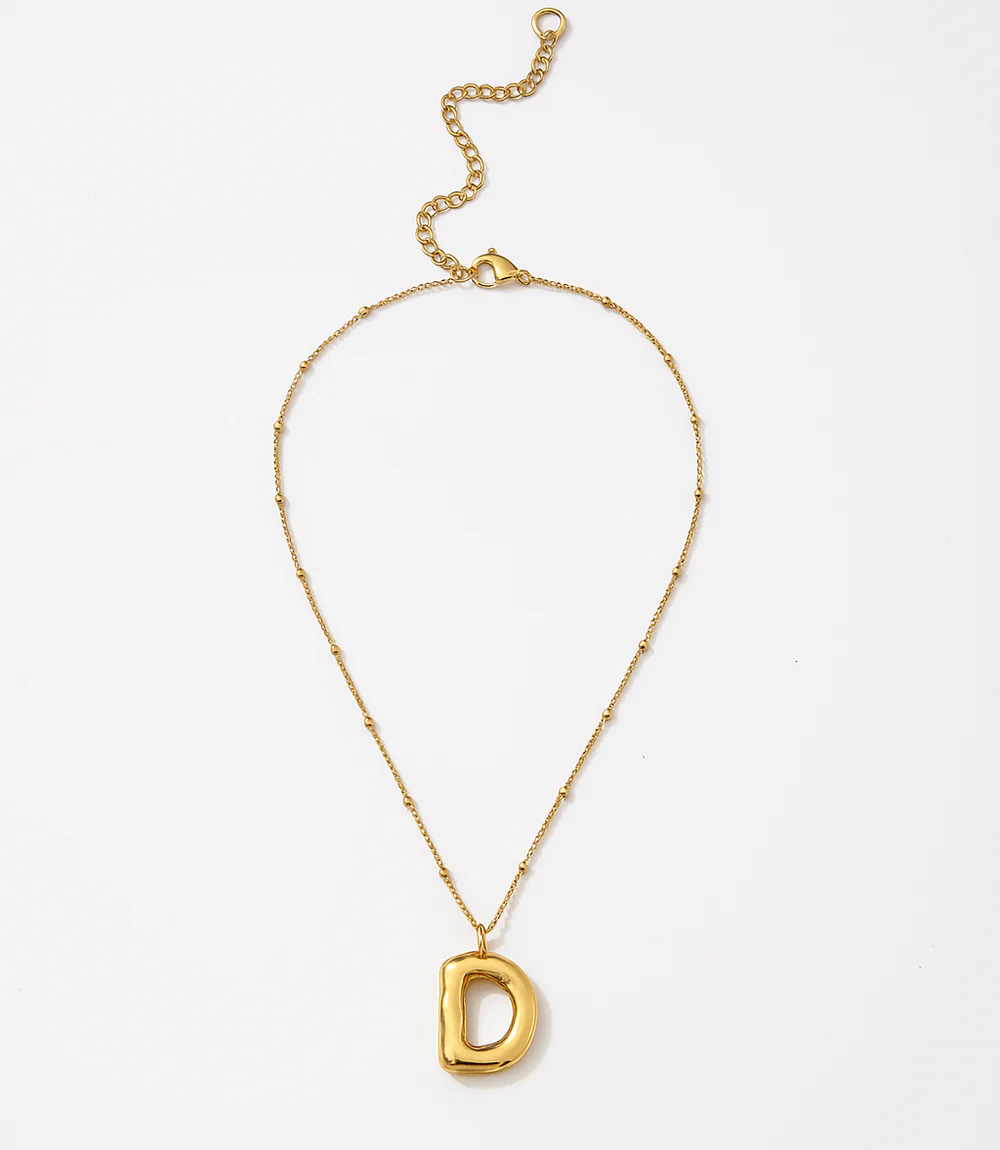 Gold Bubble Letter Charm Necklace