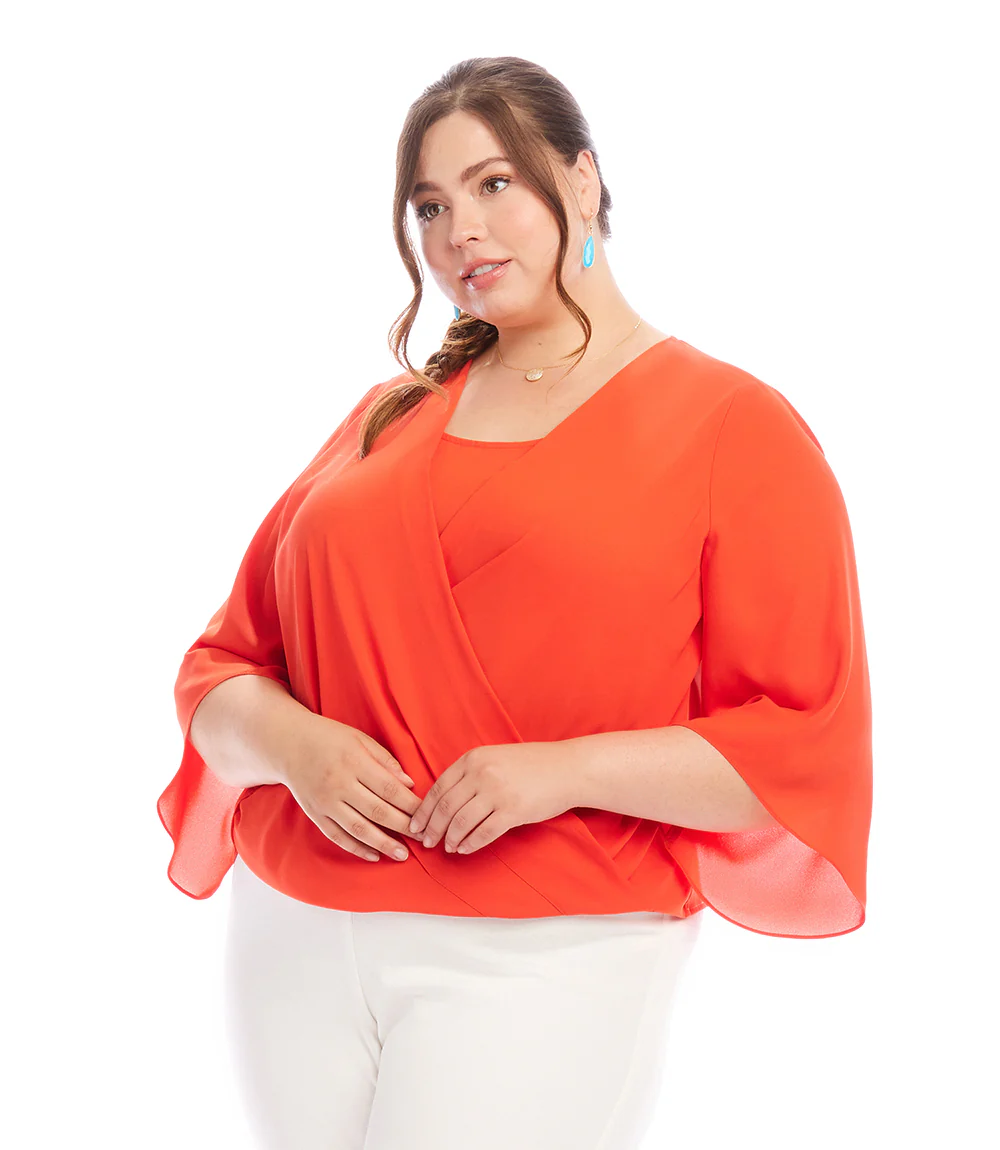 Plus Size Drape Front Crossover Top