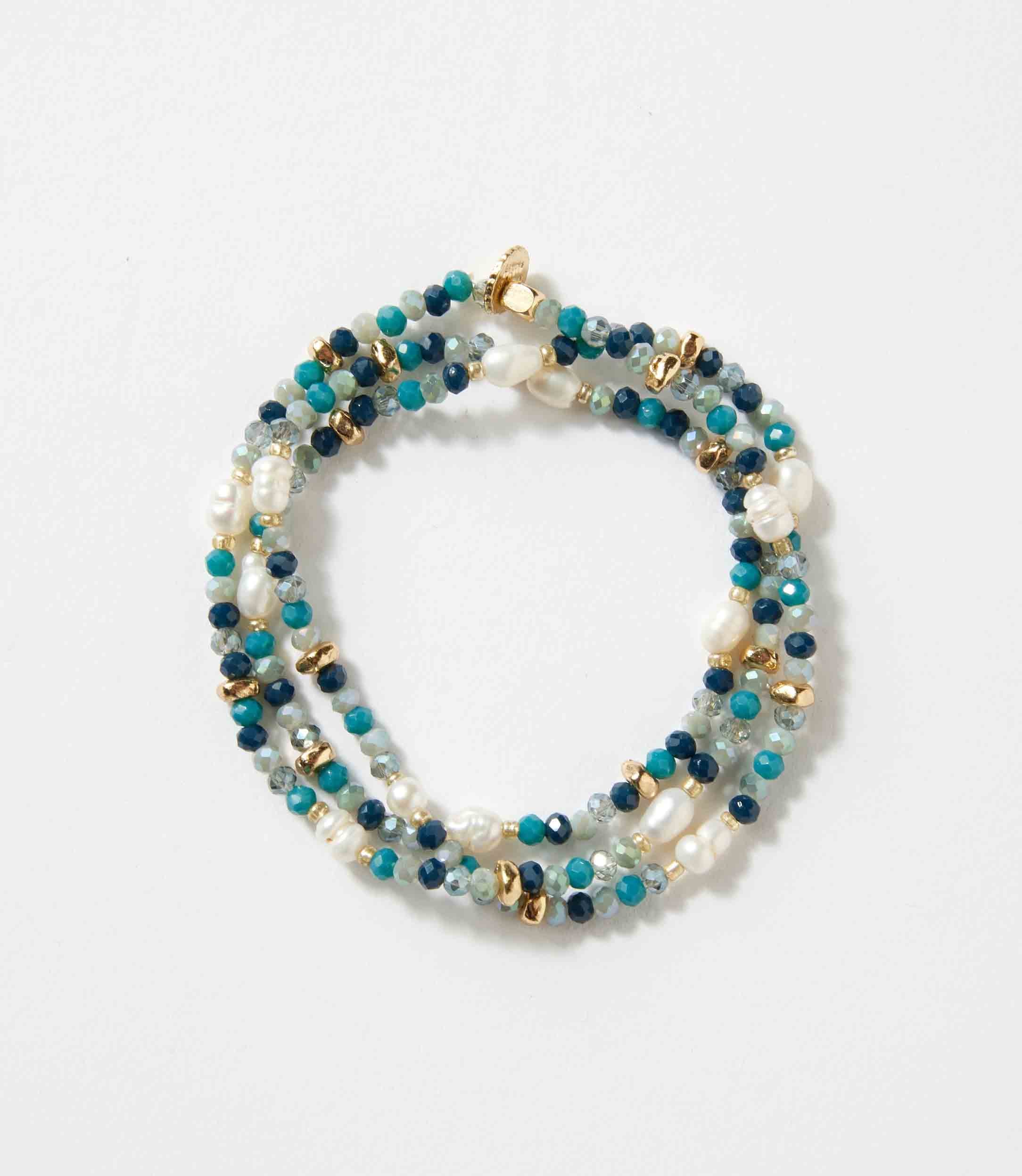 Beaded Gemstone And Pearl Stretch Bracelet
