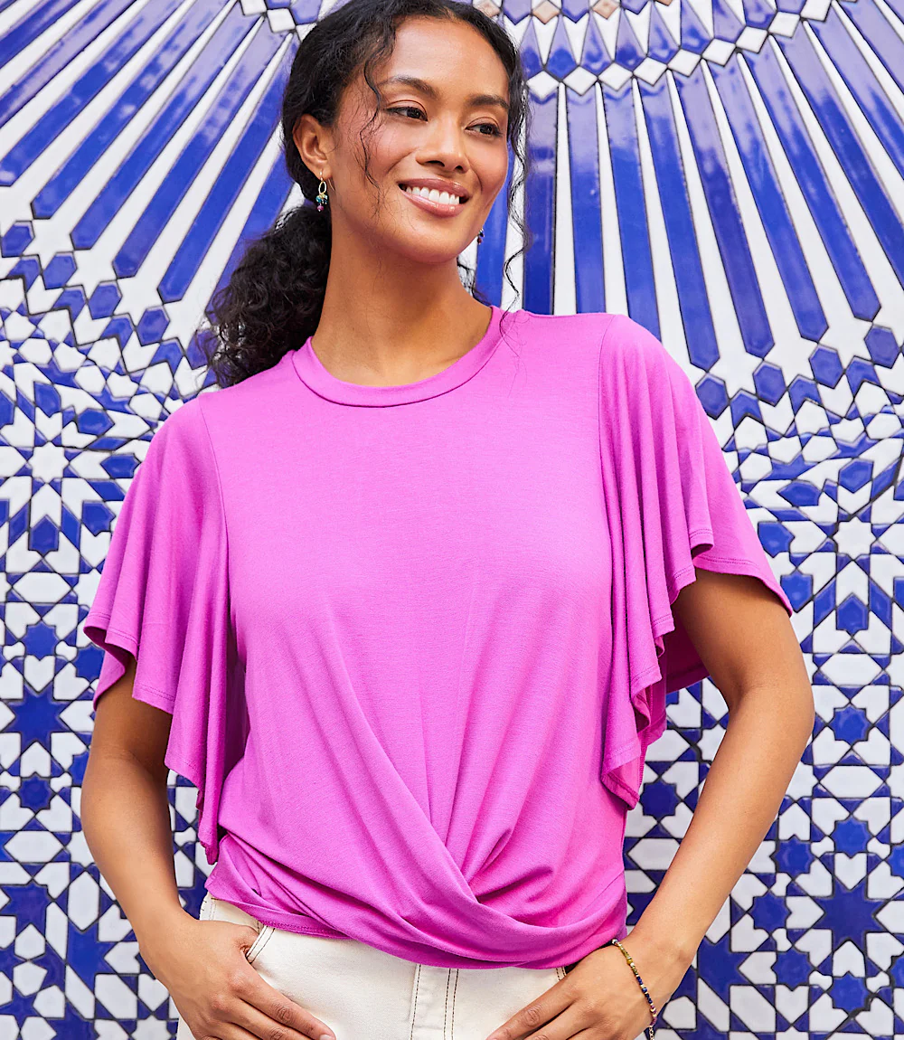 Flutter Sleeve Drape Front Top