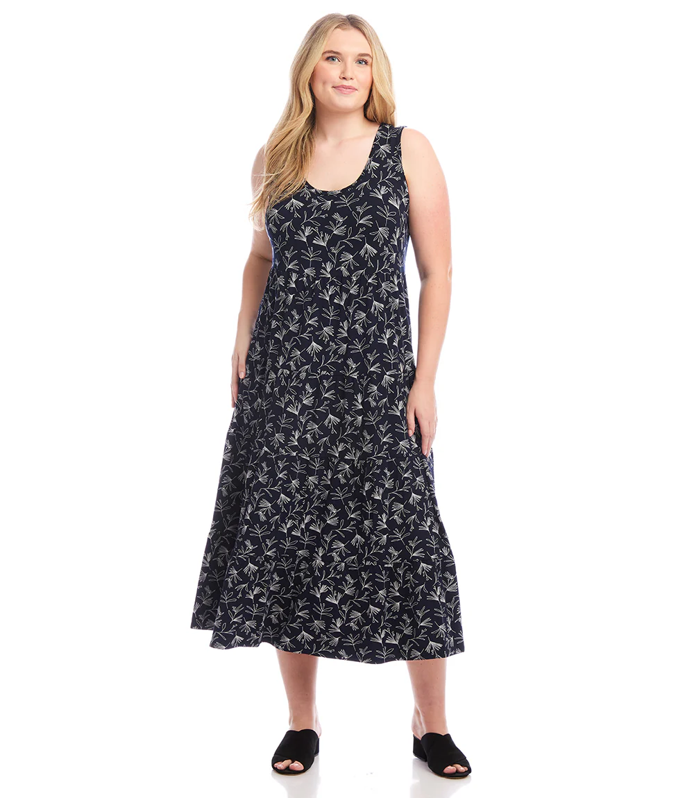 Plus Size Sleeveless Tiered Midi Dress