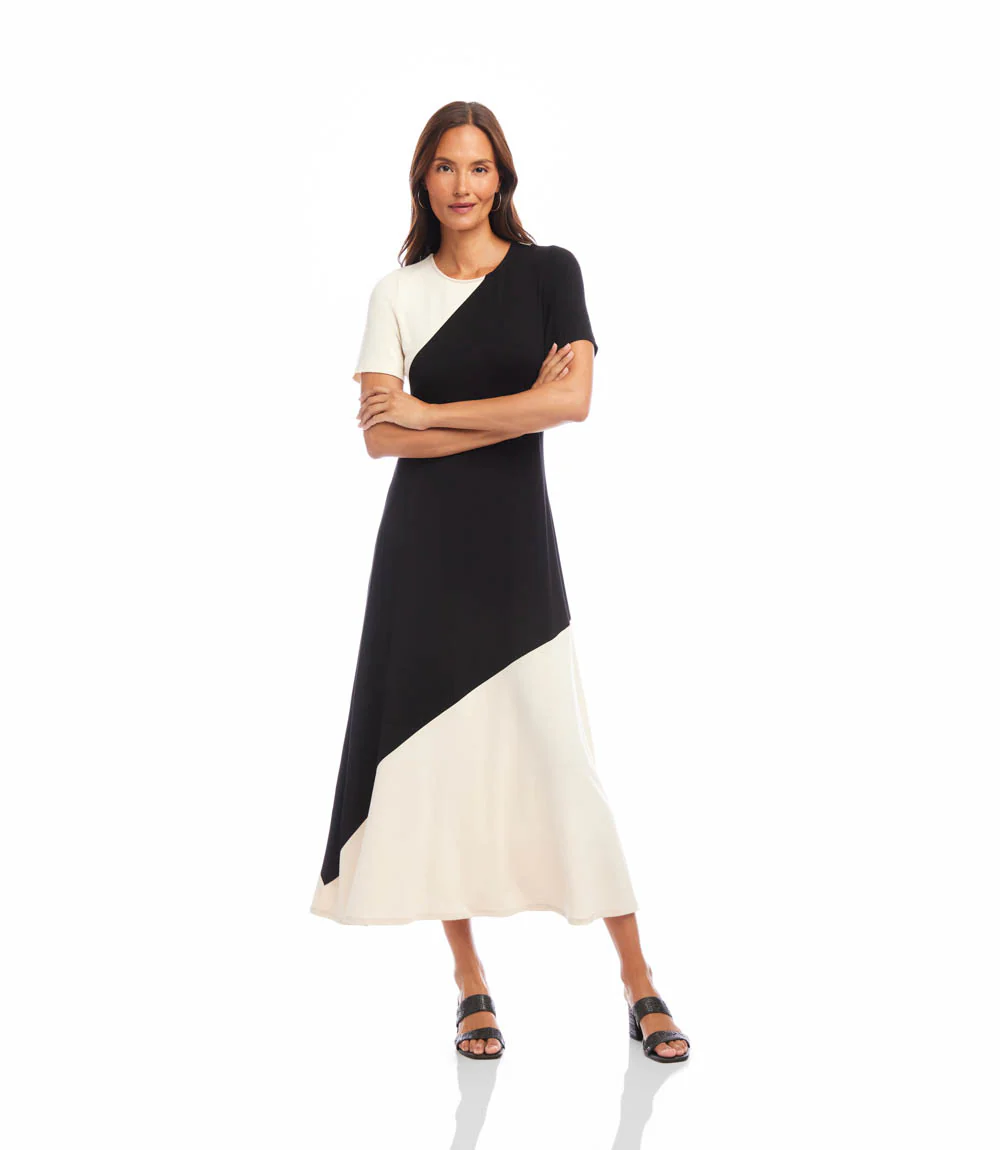 Short Sleeve Contrast Midi Dress