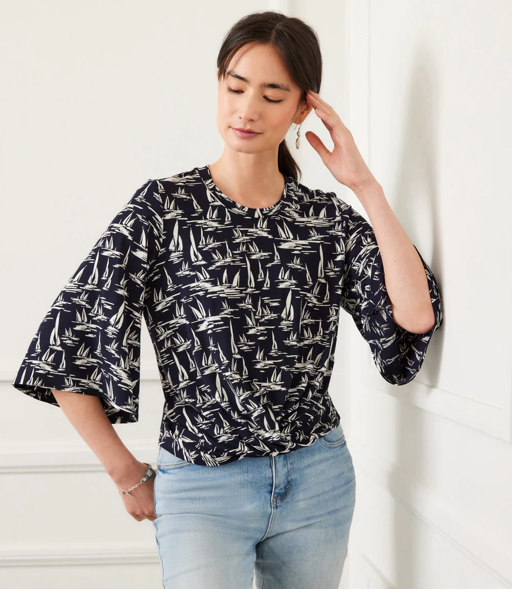 Flare Sleeve Drape Front Top