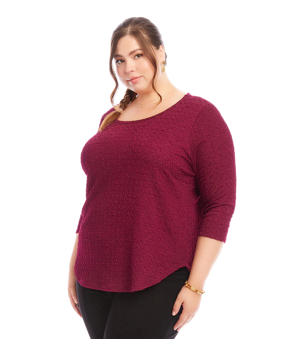 Plus Size 3/4 Sleeve Shirttail Top