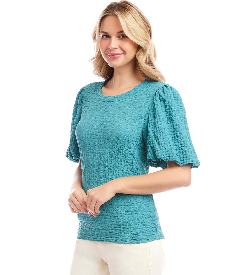 Petite Size Puff Sleeve Textured Top