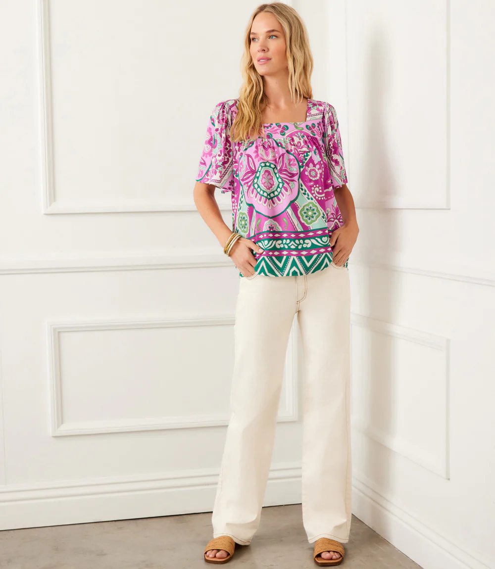 Flare Sleeve Square Neck Top