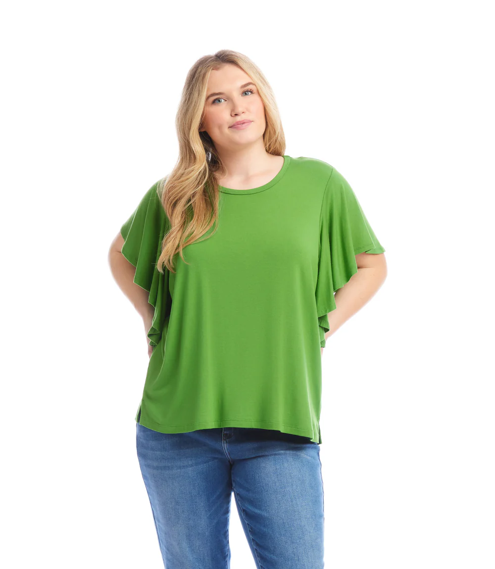 Plus Size Flutter Sleeve Crew Neck Top