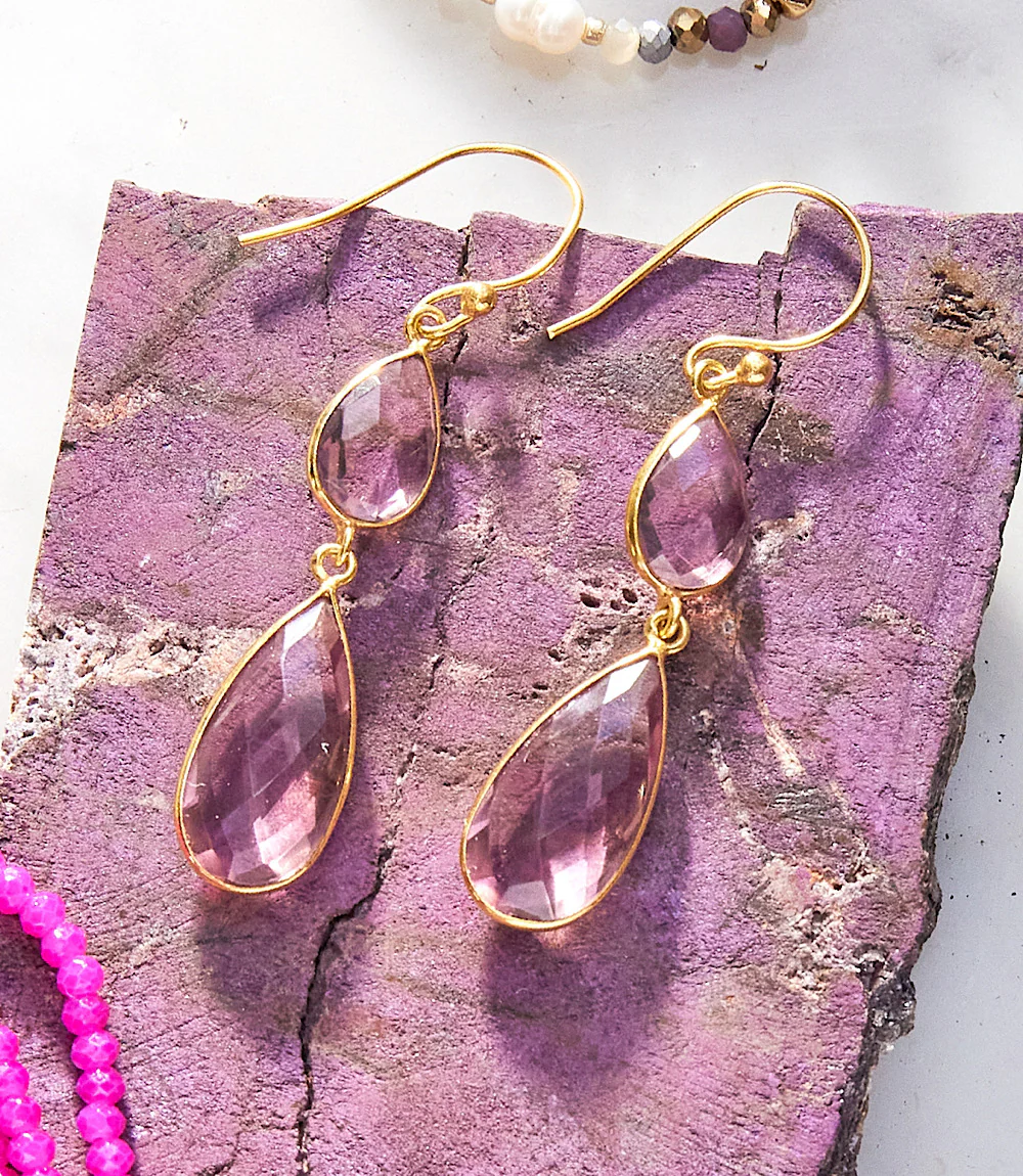 Double Teardrop Gemstone Earrings